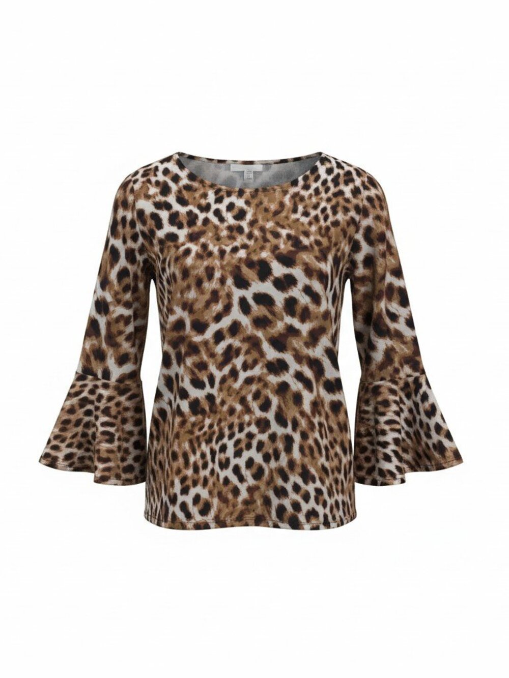 Leopard Print Bell Sleeve Top XL Animal Print Ruffle Sleeve Blouse Fall